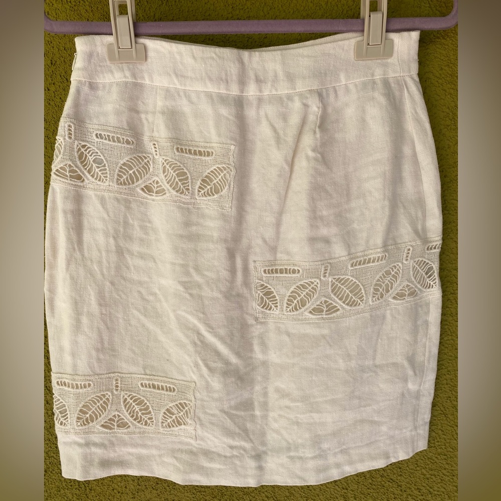 MOULINETTE SOEURS Anthropologie Skirt White Linen Size 0